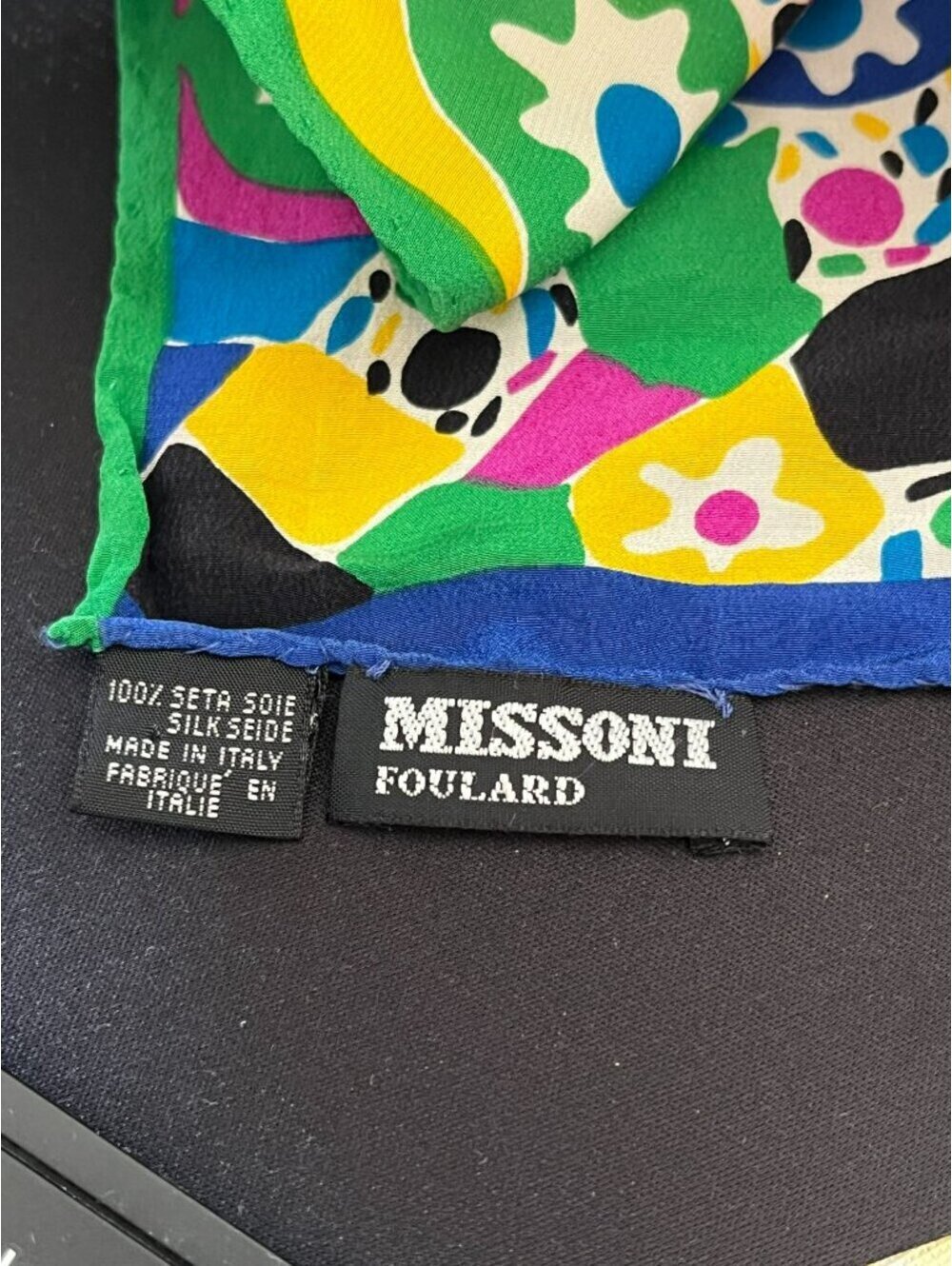 Missoni Silk Scarf Colorful Geometric Flower Print Made in Italy 12.5" x 60" - Picture 6 of 6